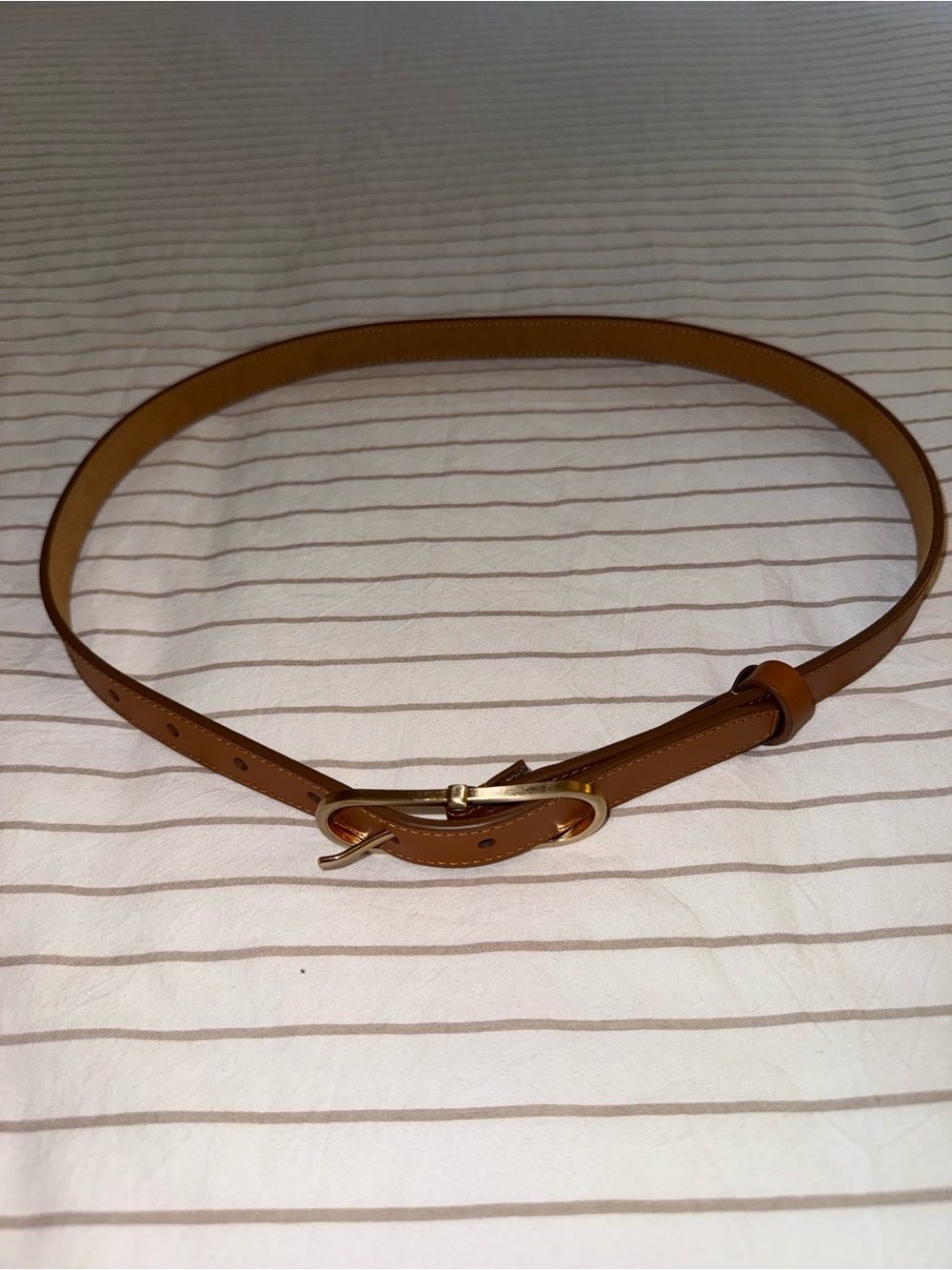 Abercrombie & Fitch Cognac Leather Belt with Gold-Tone Knot Buckle
